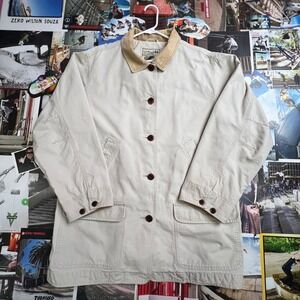 LL Bean Field Coat Canvas Chore Jacket Beige Corduroy Collar Mens 2XL Womens 3X